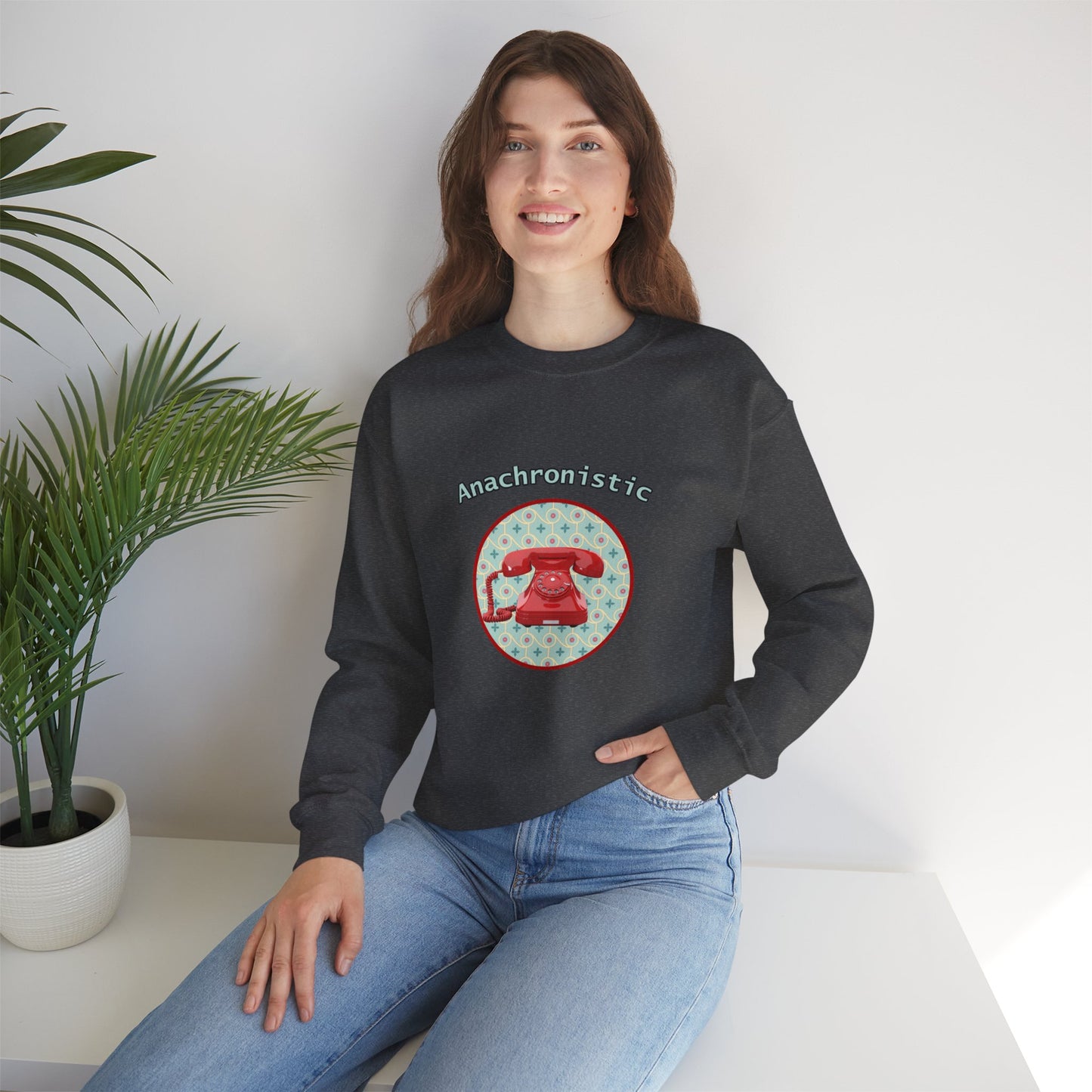 Anachronistic Retro Phone Graphic Crewneck Sweatshirt