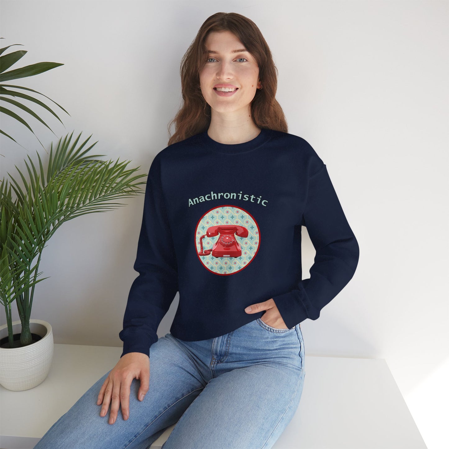 Anachronistic Retro Phone Graphic Crewneck Sweatshirt