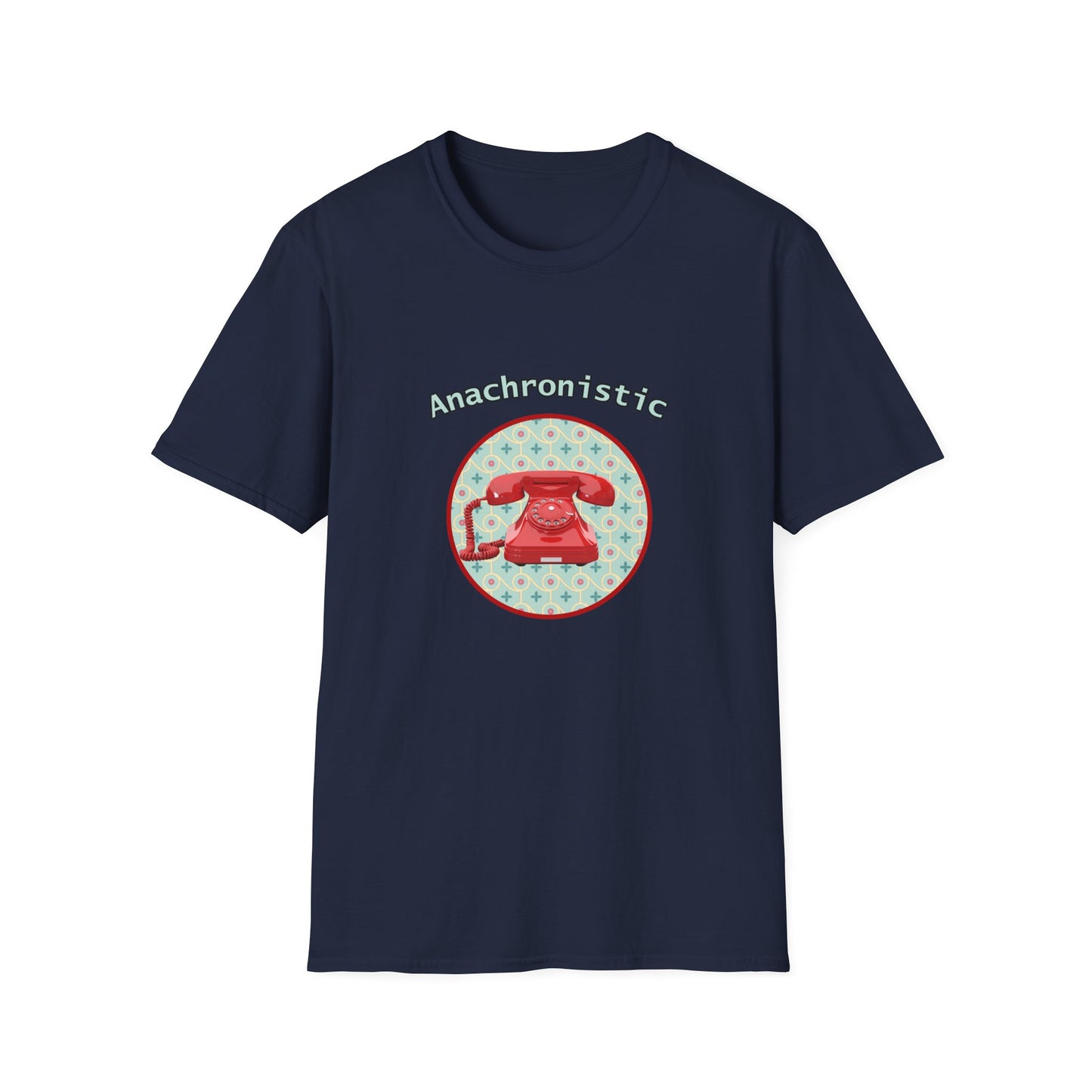 Anachronistic Retro Phone Graphic Poly Blend Crew Neck T-Shirt.
