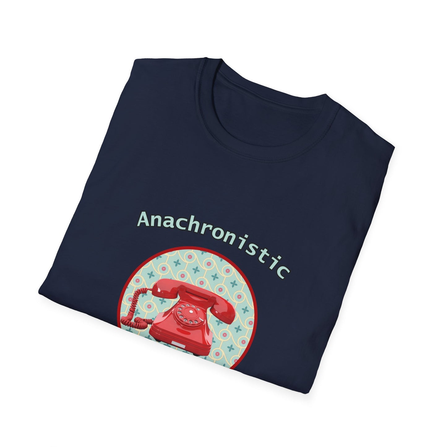 Anachronistic Retro Phone Graphic Poly Blend Crew Neck T-Shirt.