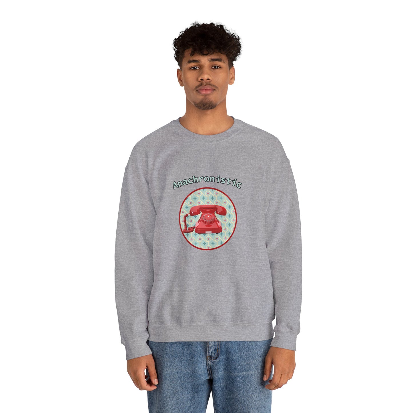 Anachronistic Retro Phone Graphic Crewneck Sweatshirt