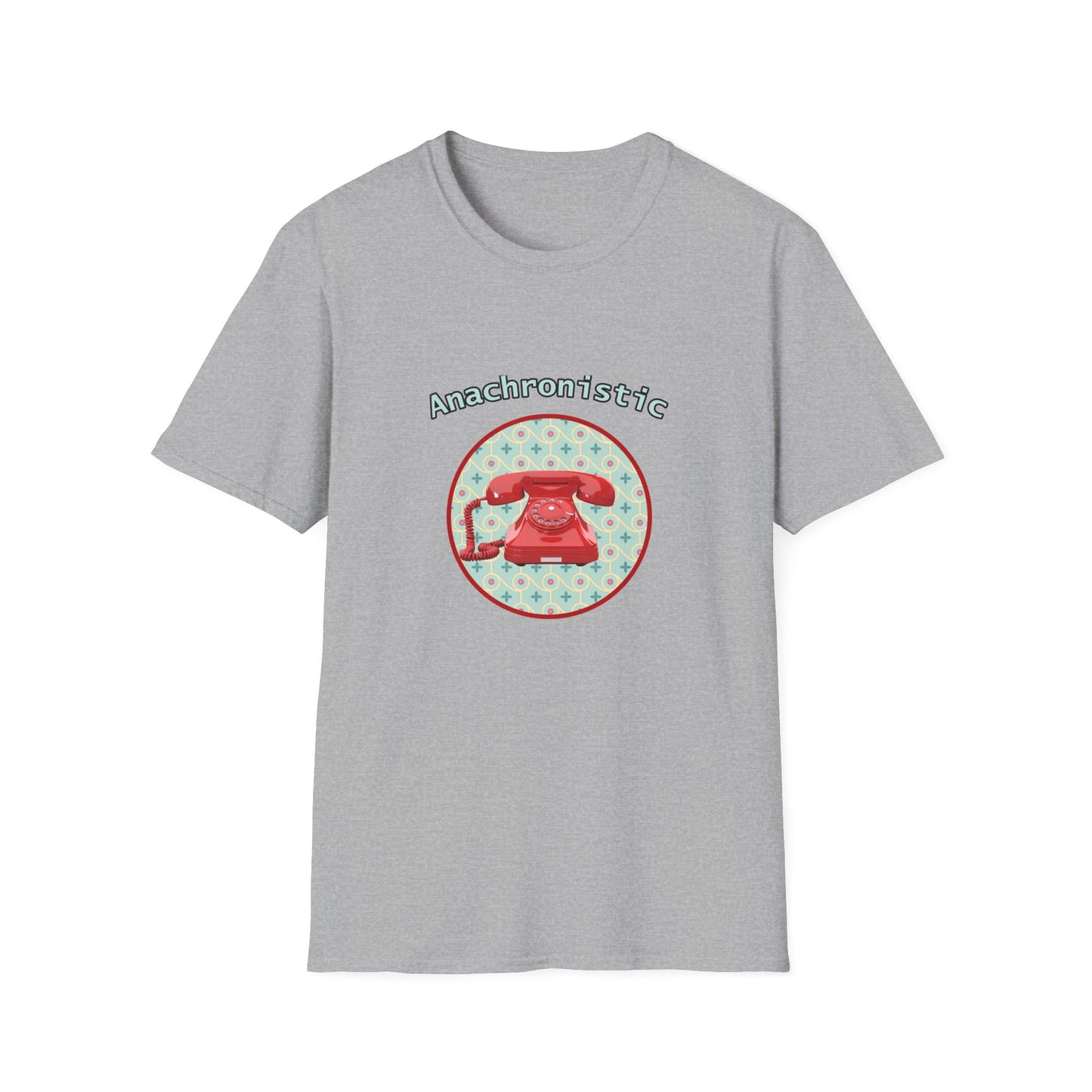 Anachronistic Retro Phone Graphic Poly Blend Crew Neck T-Shirt.