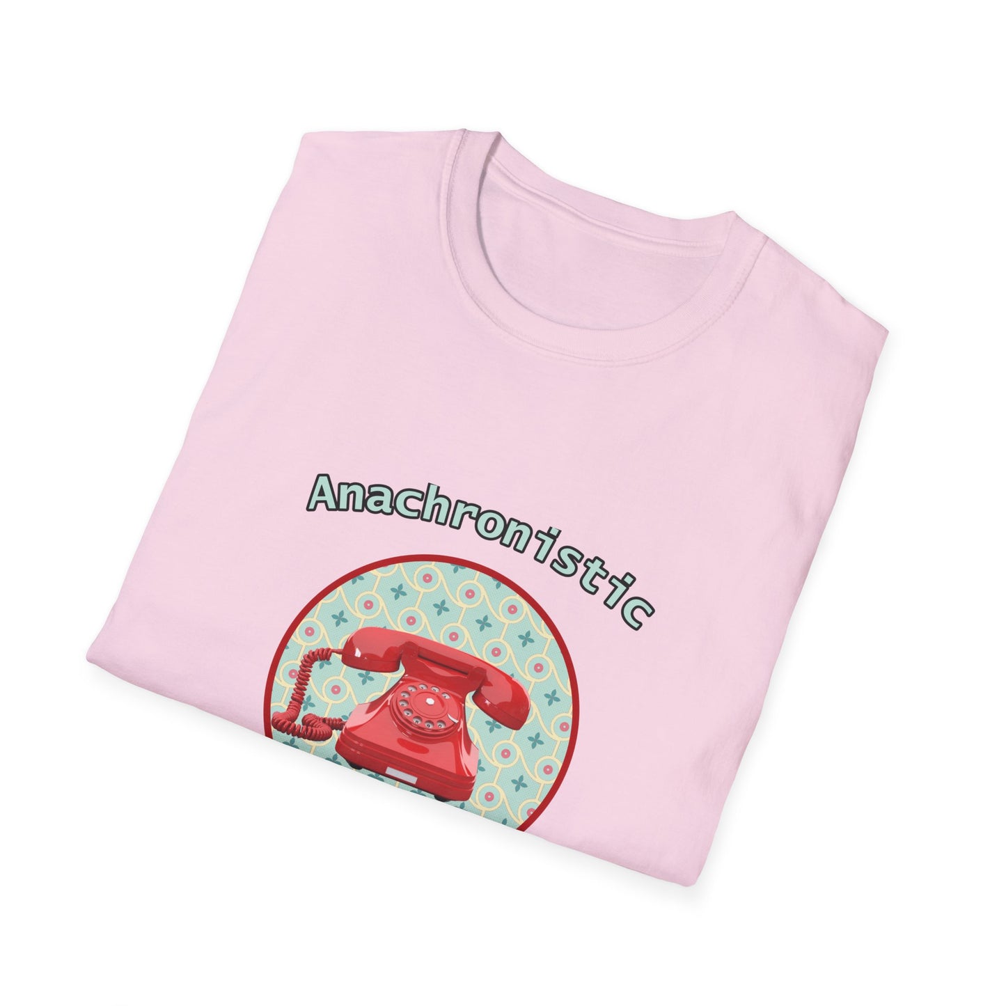 Anachronistic Retro Phone Graphic Poly Blend Crew Neck T-Shirt.