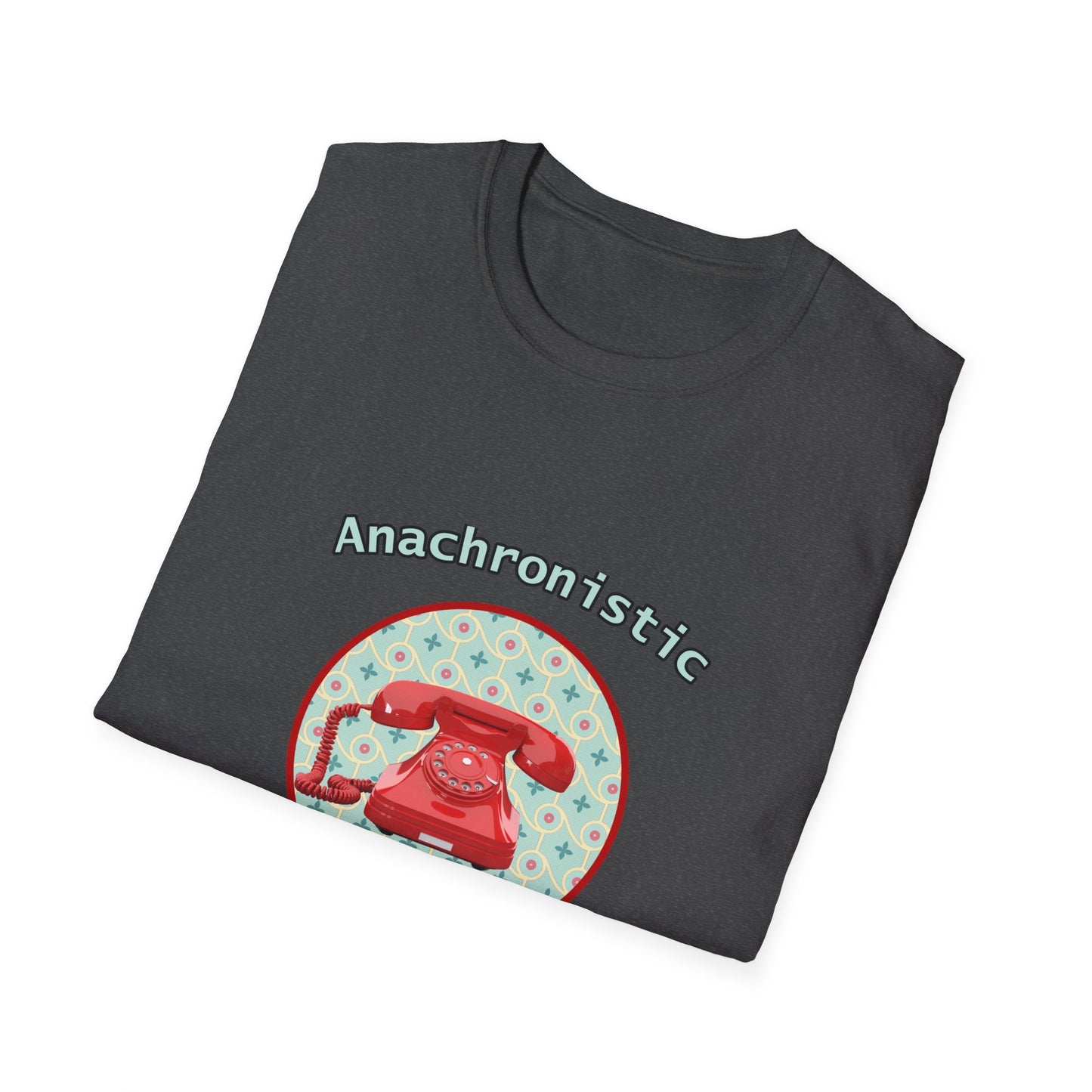 Anachronistic Retro Phone Graphic Poly Blend Crew Neck T-Shirt.