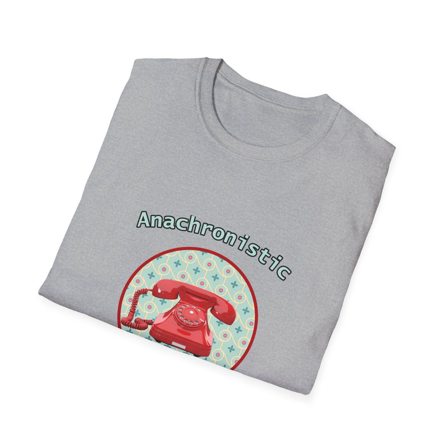 Anachronistic Retro Phone Graphic Poly Blend Crew Neck T-Shirt.