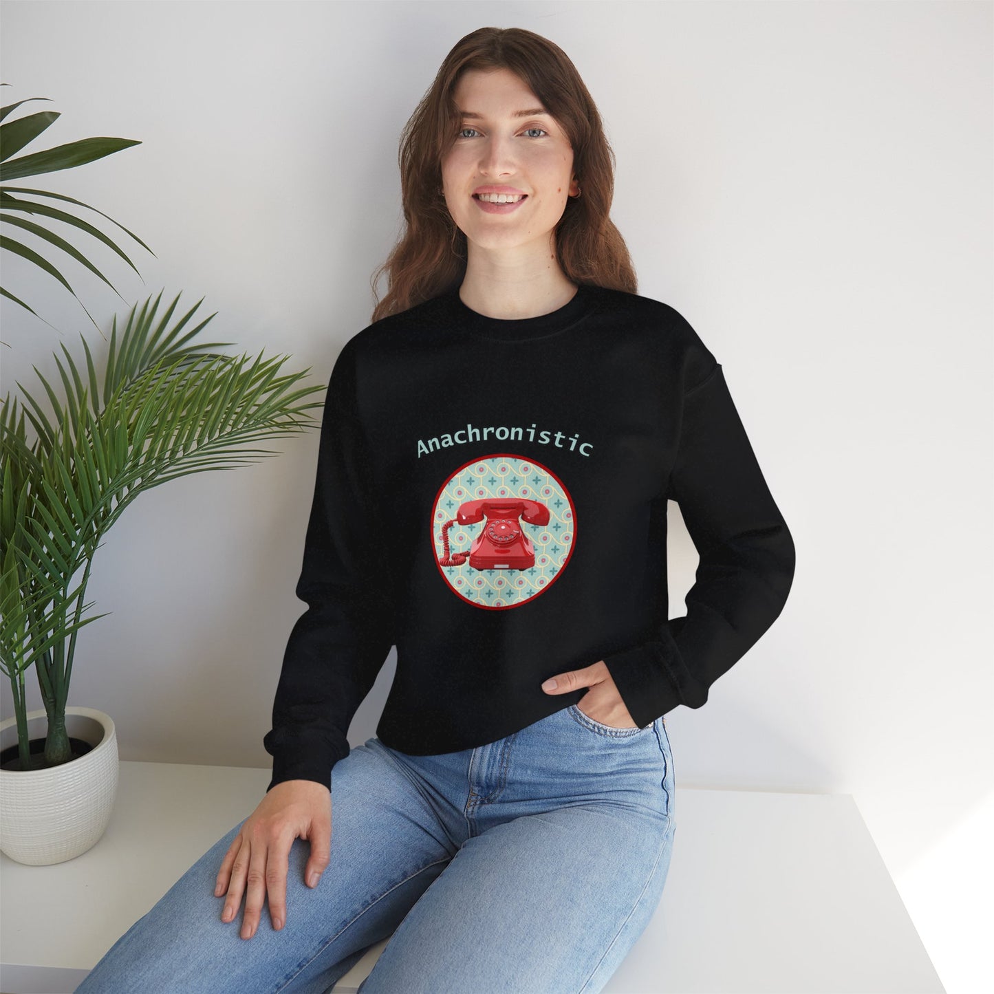 Anachronistic Retro Phone Graphic Crewneck Sweatshirt
