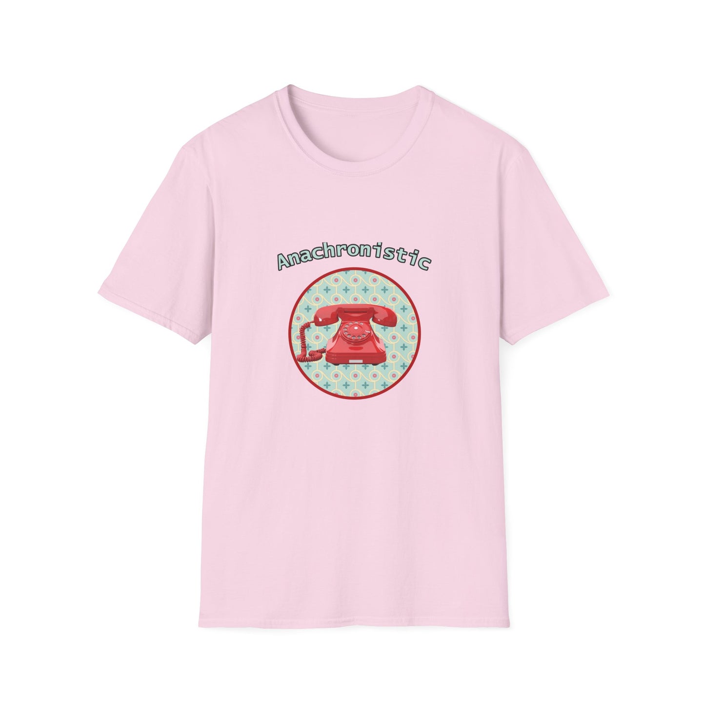Anachronistic Retro Phone Graphic Poly Blend Crew Neck T-Shirt.