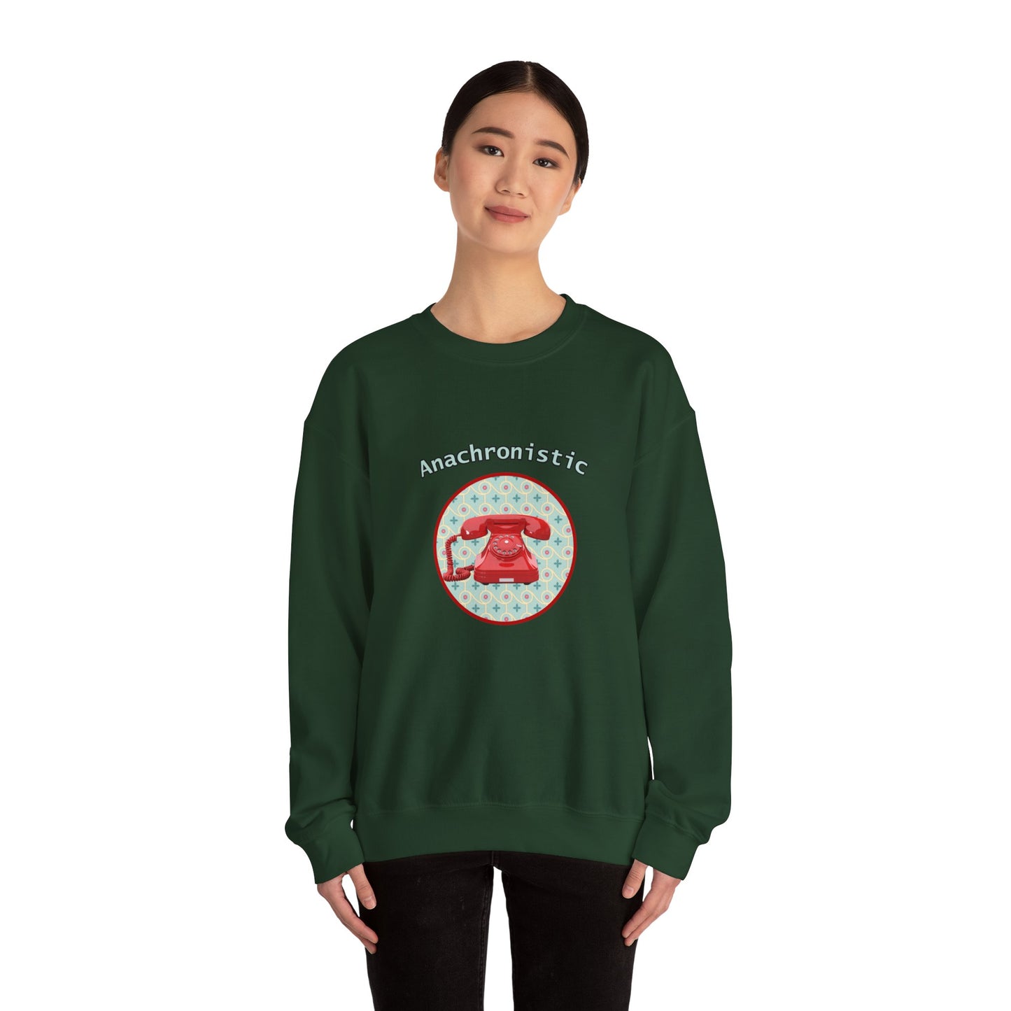 Anachronistic Retro Phone Graphic Crewneck Sweatshirt