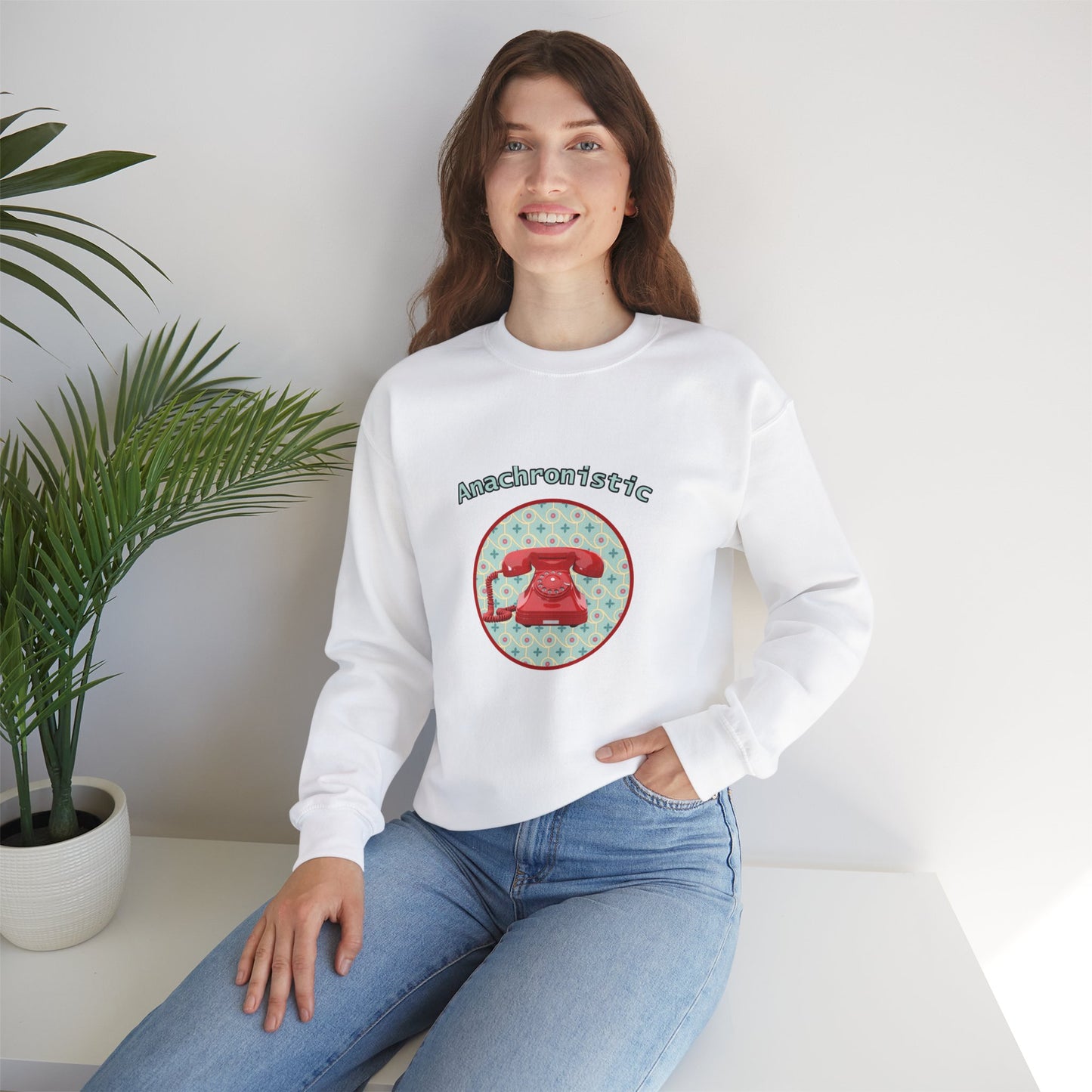 Anachronistic Retro Phone Graphic Crewneck Sweatshirt