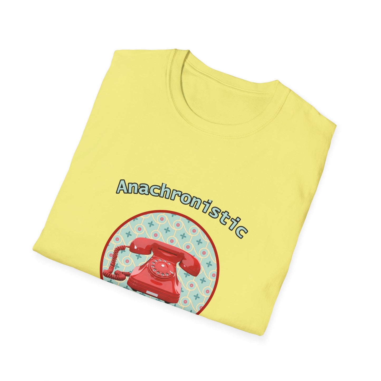Anachronistic Retro Phone Graphic Poly Blend Crew Neck T-Shirt.