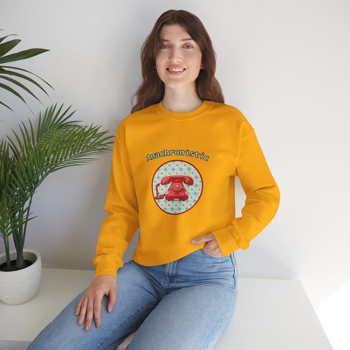 Anachronistic Retro Phone Graphic Crewneck Sweatshirt