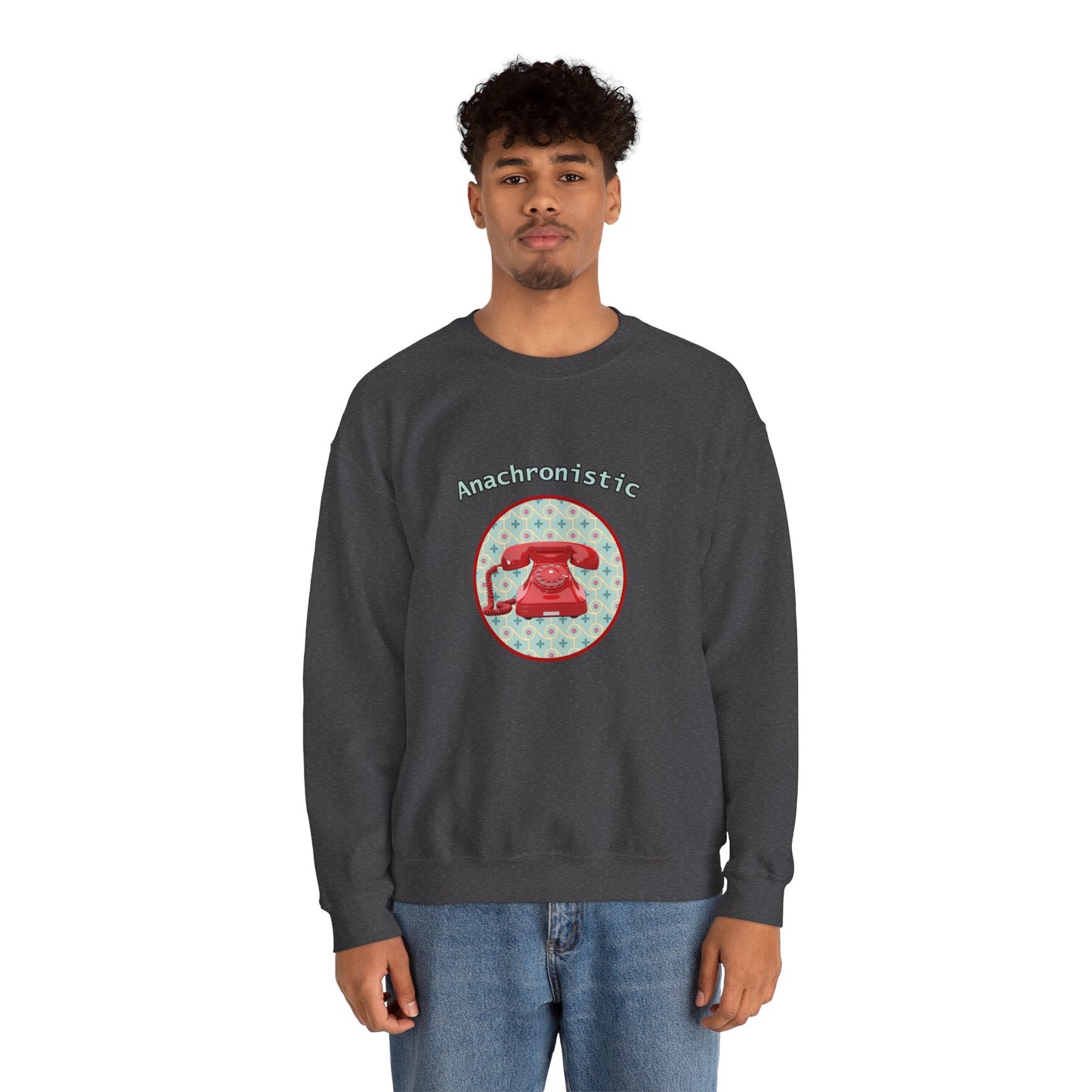 Anachronistic Retro Phone Graphic Crewneck Sweatshirt