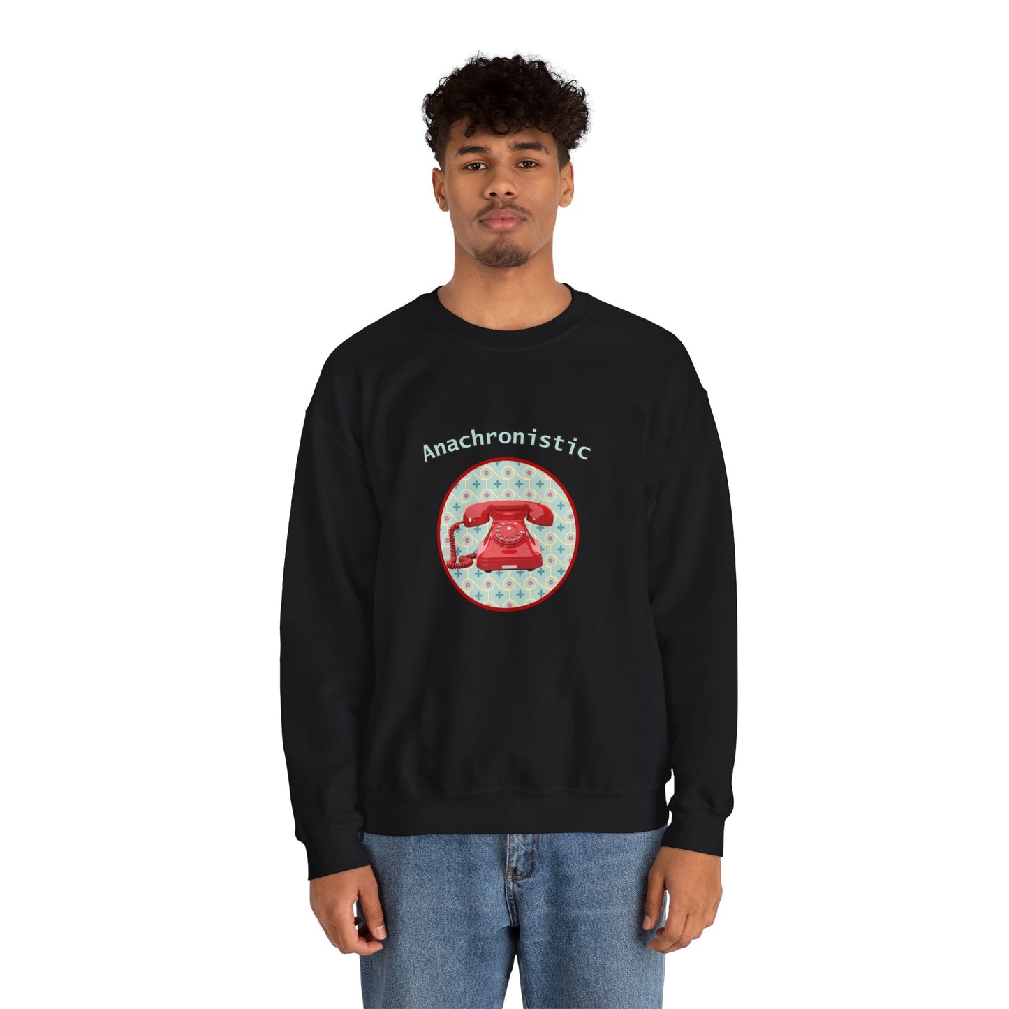 Anachronistic Retro Phone Graphic Crewneck Sweatshirt