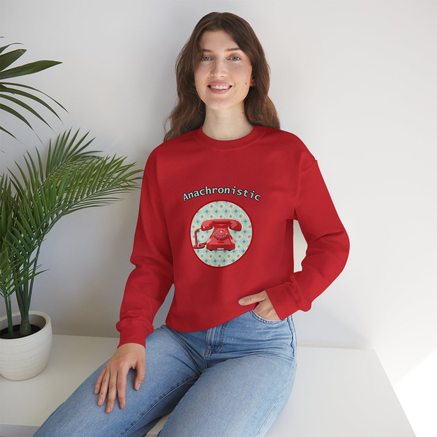 Anachronistic Retro Phone Graphic Crewneck Sweatshirt