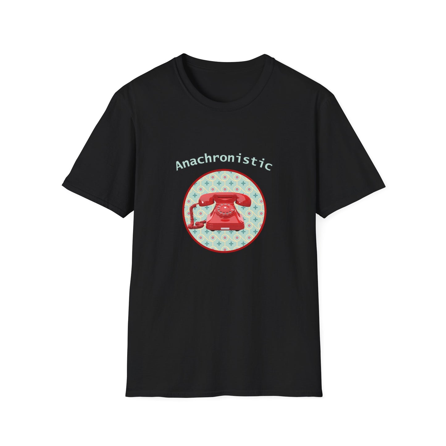 Anachronistic Retro Phone Graphic Poly Blend Crew Neck T-Shirt.