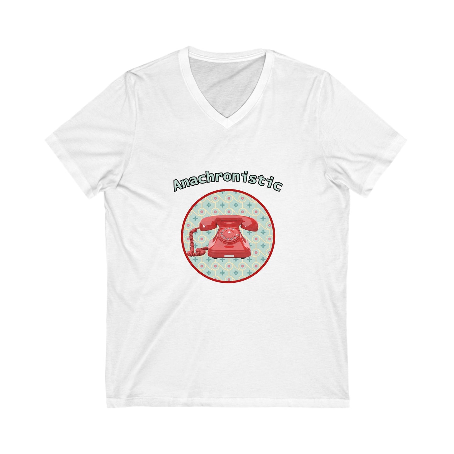 Anachronistic Retro Phone Graphic V-Neck T-Shirt