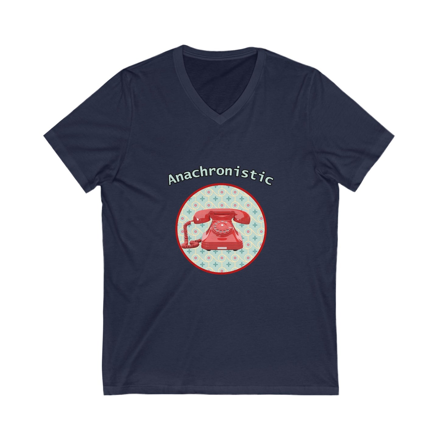 Anachronistic Retro Phone Graphic V-Neck T-Shirt