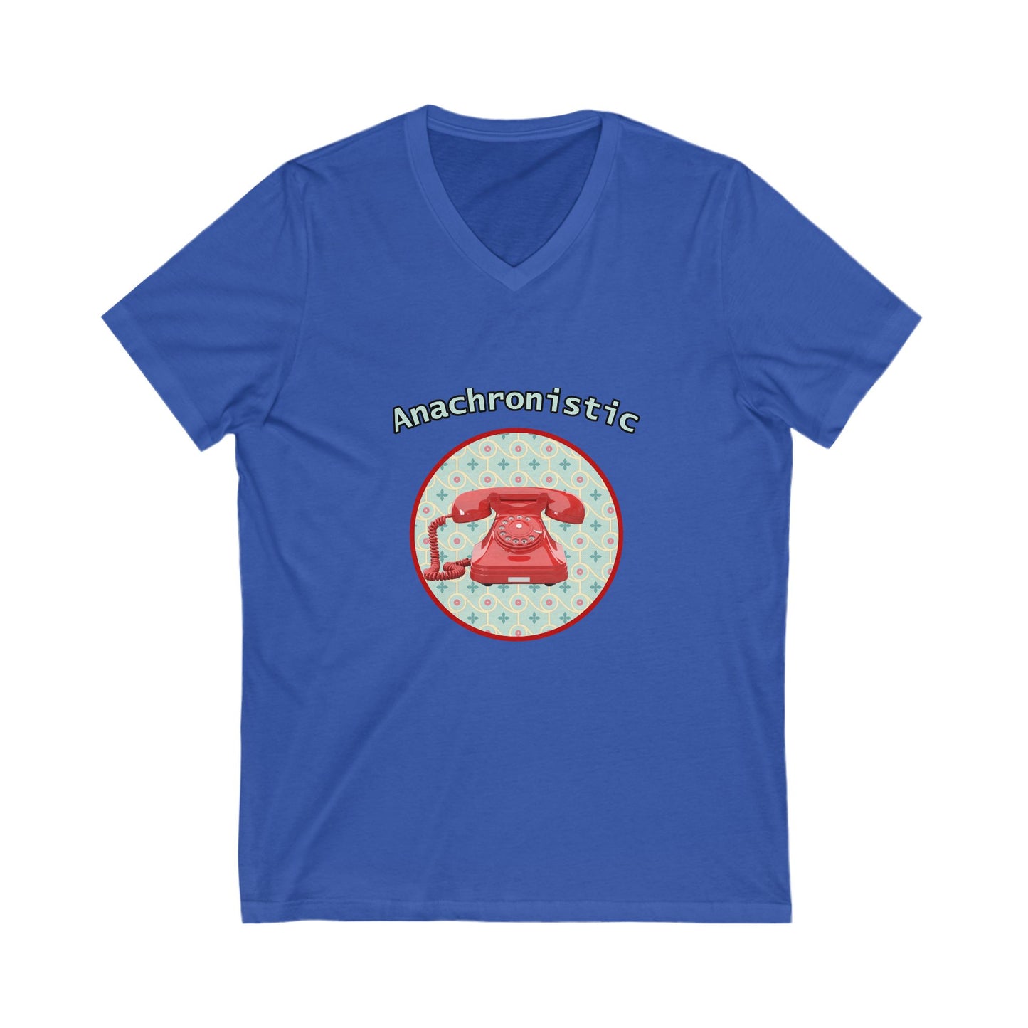 Anachronistic Retro Phone Graphic V-Neck T-Shirt