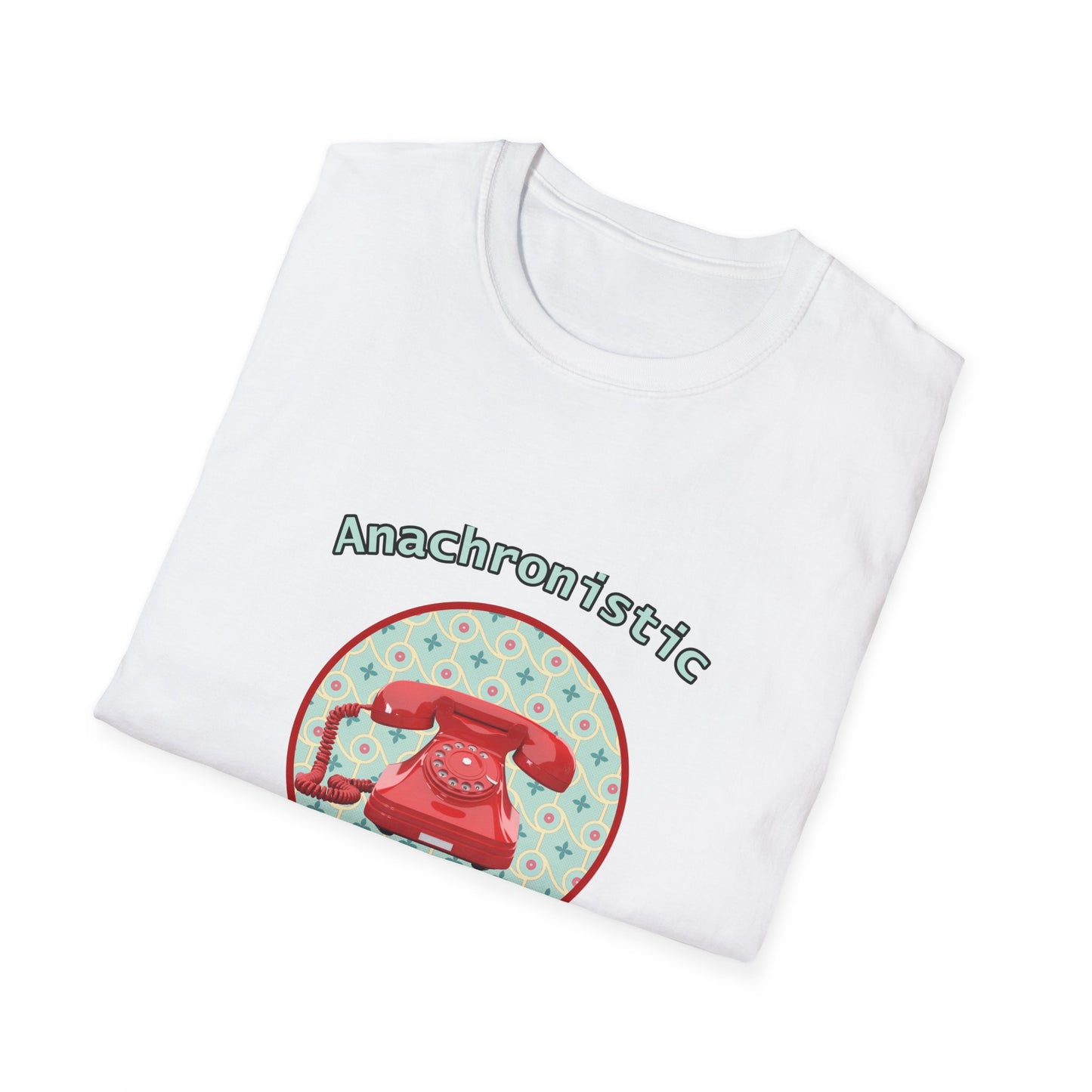 Anachronistic Retro Phone Graphic Poly Blend Crew Neck T-Shirt.