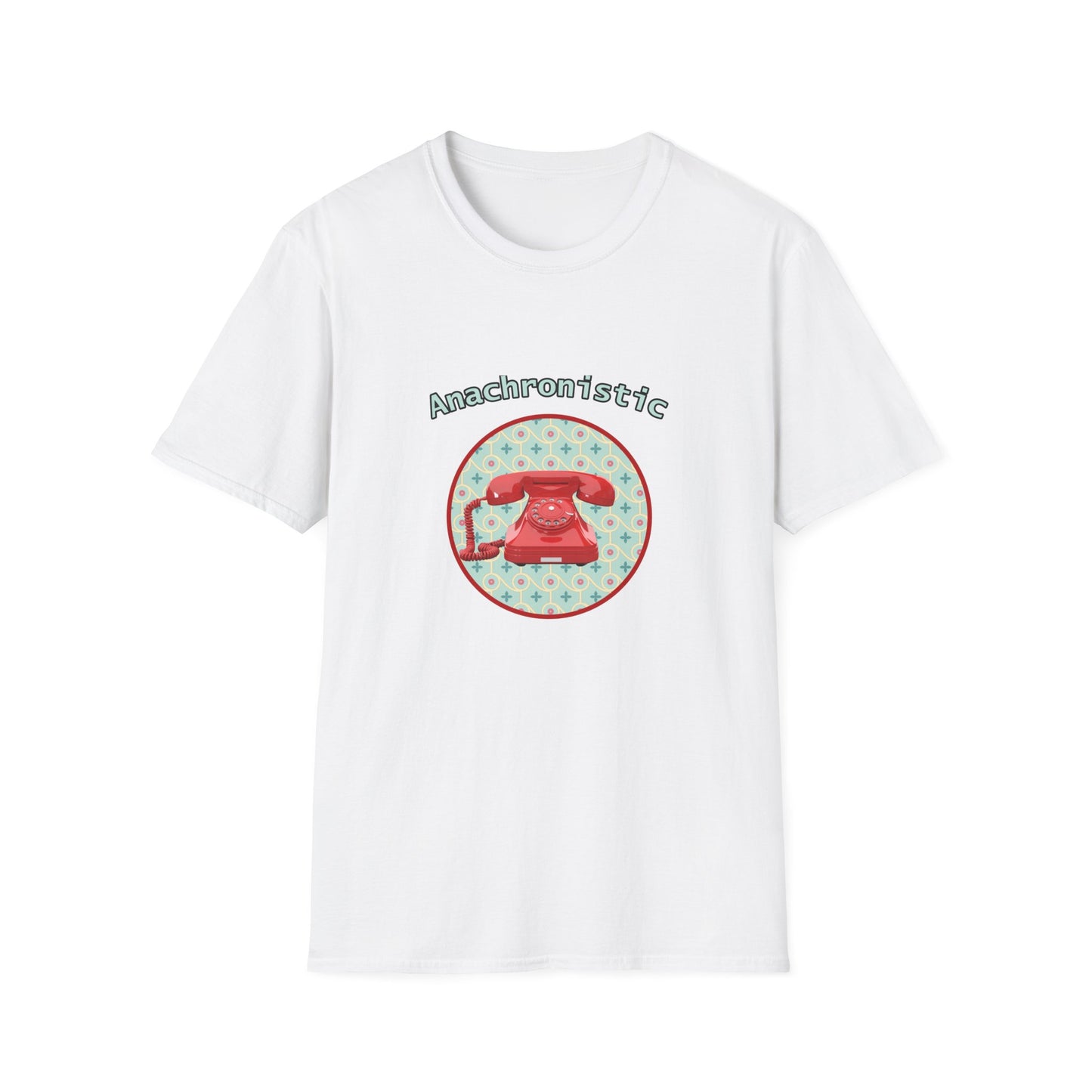 Anachronistic Retro Phone Graphic Poly Blend Crew Neck T-Shirt.