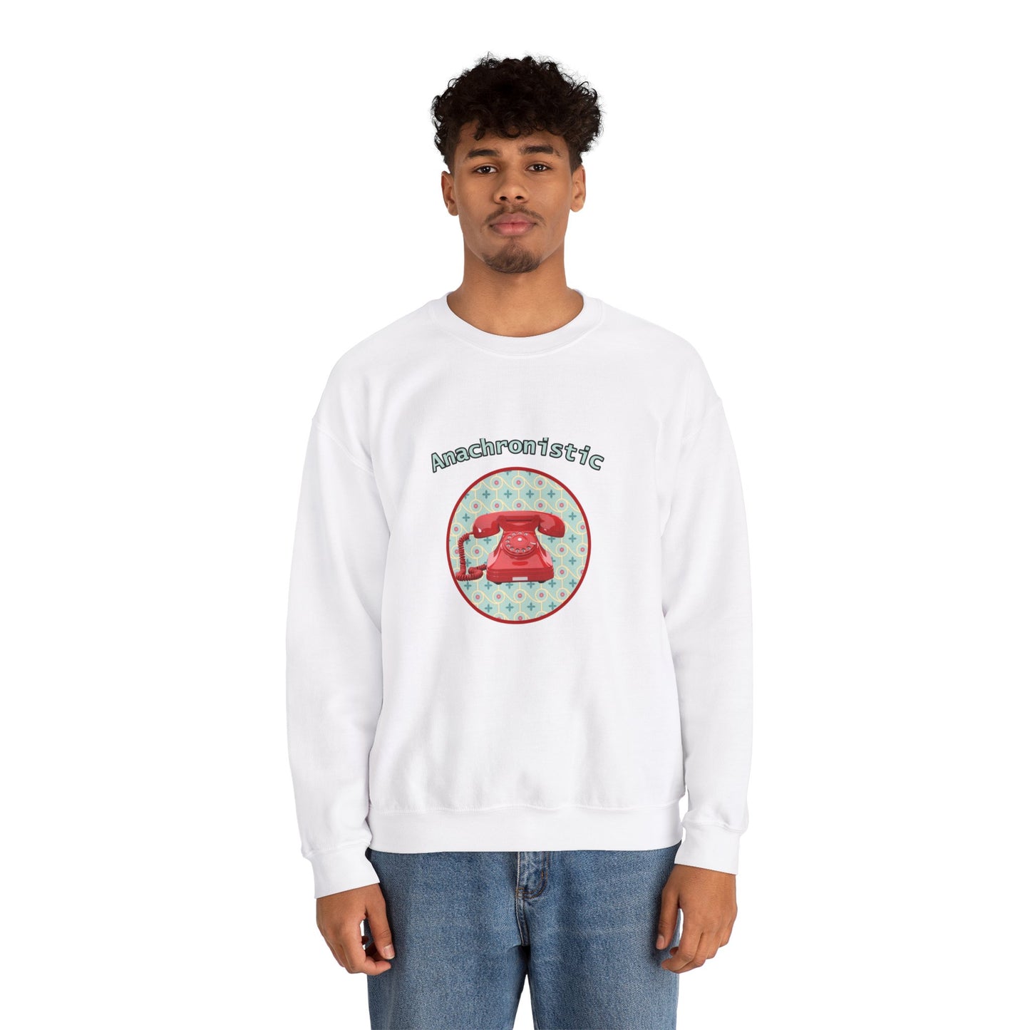 Anachronistic Retro Phone Graphic Crewneck Sweatshirt