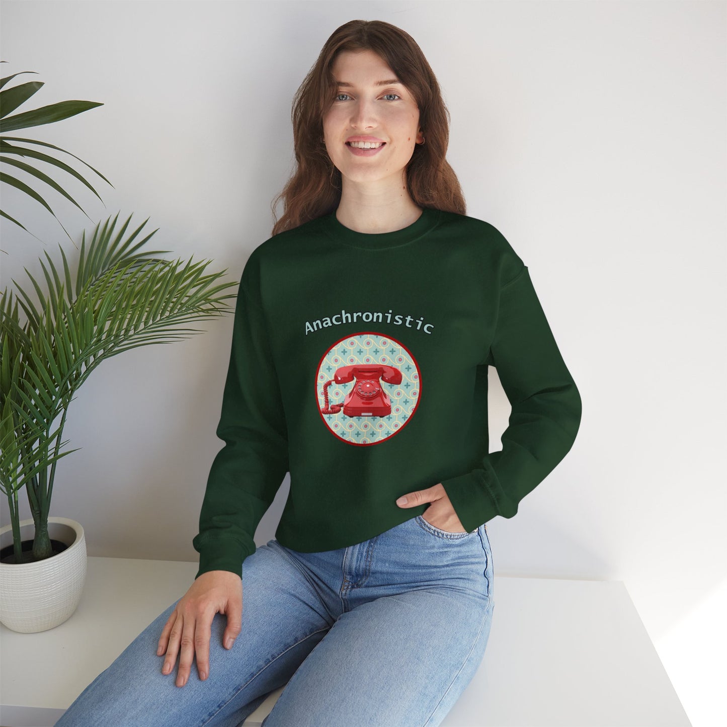 Anachronistic Retro Phone Graphic Crewneck Sweatshirt