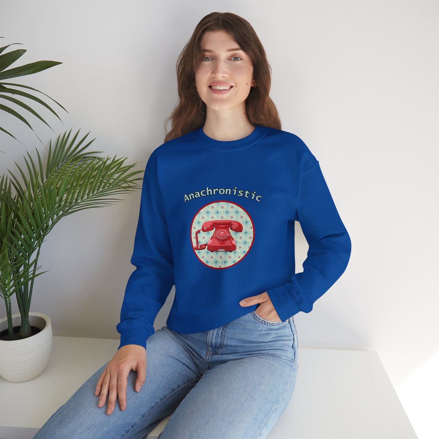 Anachronistic Retro Phone Graphic Crewneck Sweatshirt