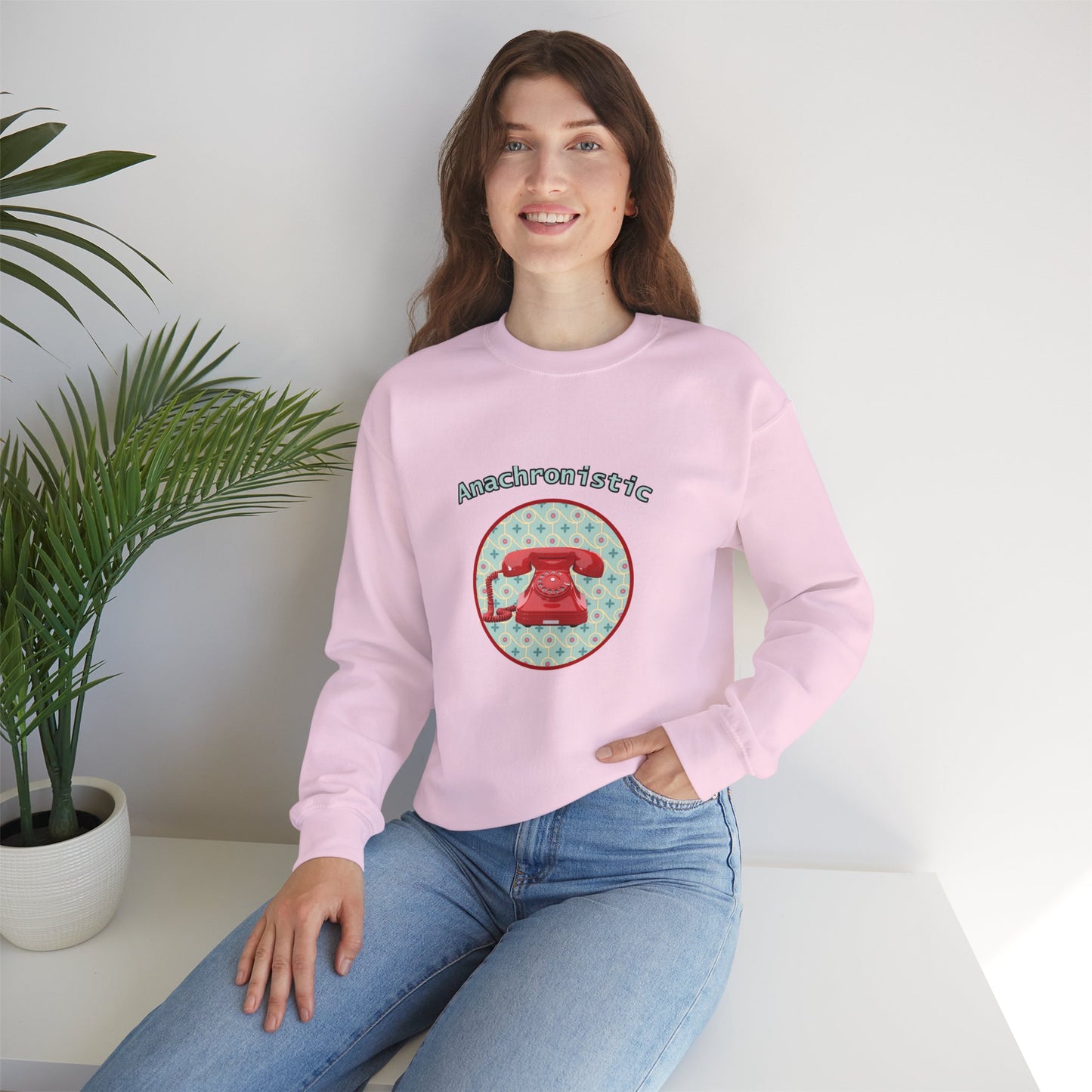Anachronistic Retro Phone Graphic Crewneck Sweatshirt