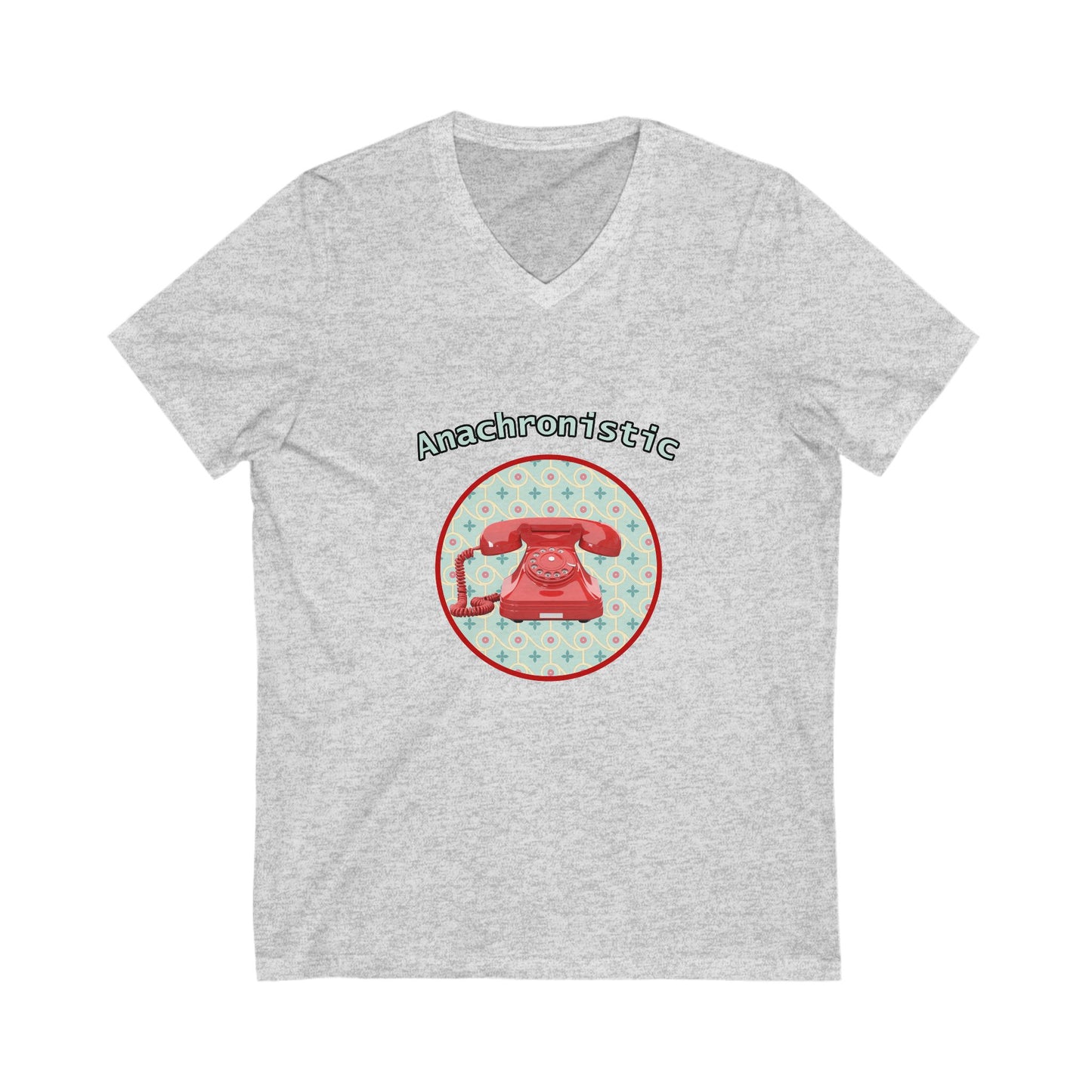 Anachronistic Retro Phone Graphic V-Neck T-Shirt