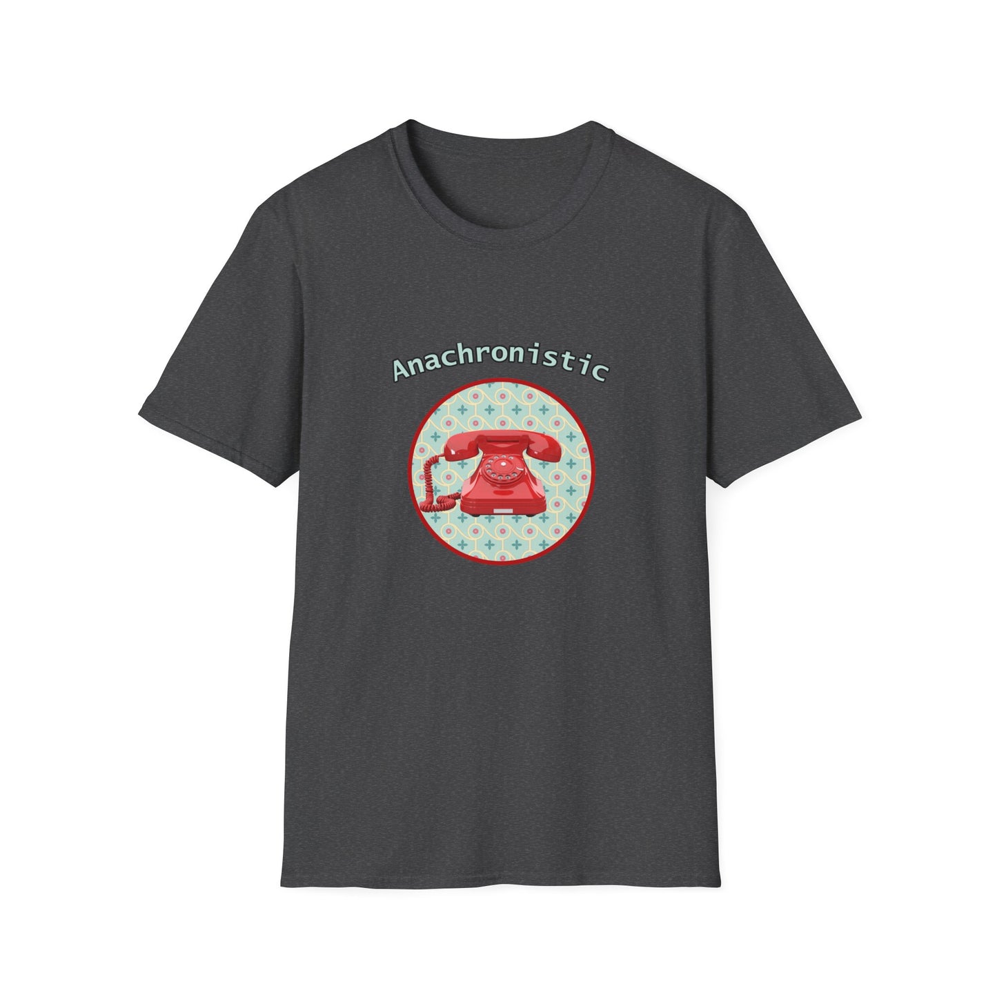 Anachronistic Retro Phone Graphic Poly Blend Crew Neck T-Shirt.