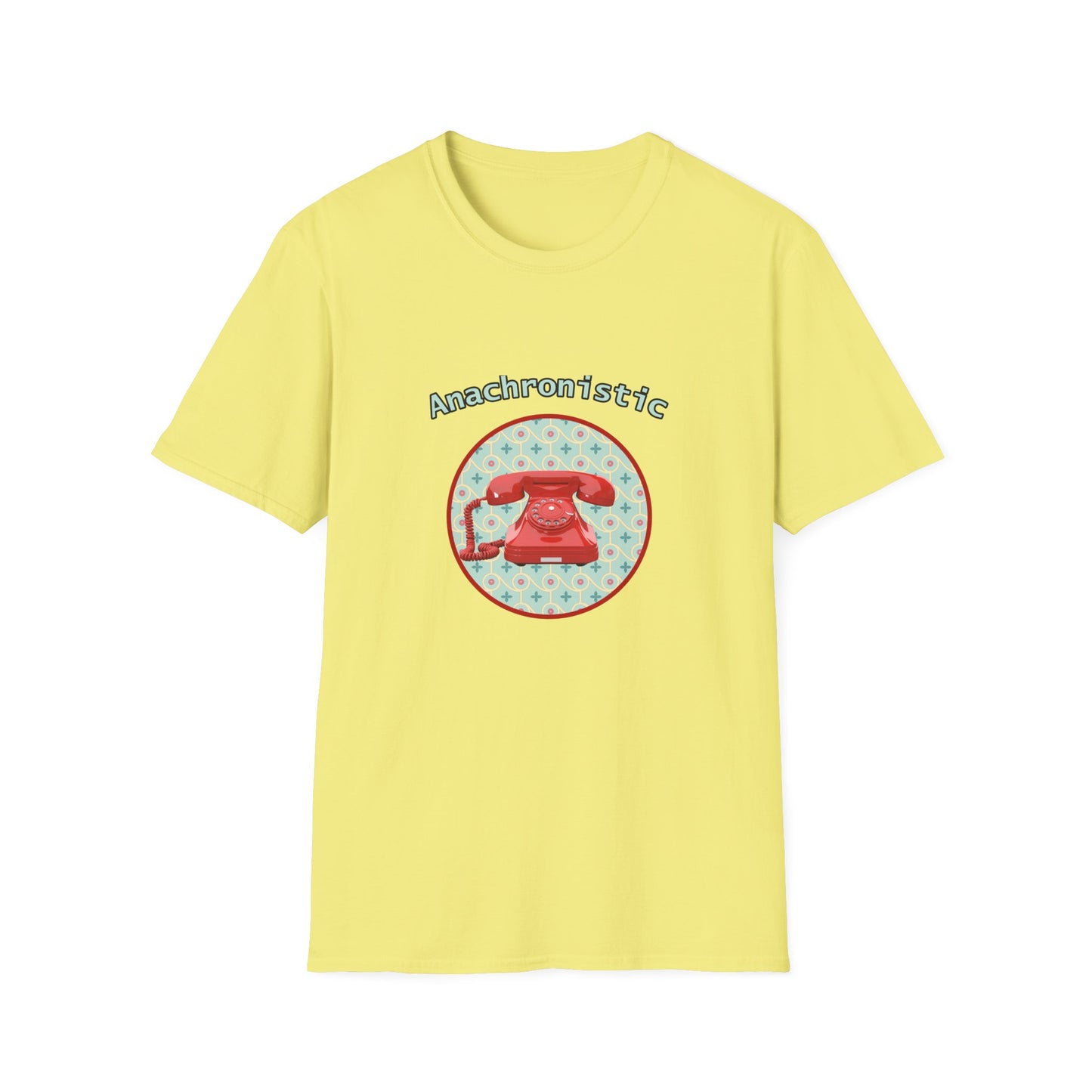 Anachronistic Retro Phone Graphic Poly Blend Crew Neck T-Shirt.
