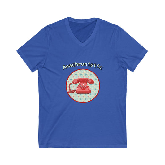 Anachronistic Retro Phone Graphic V-Neck T-Shirt