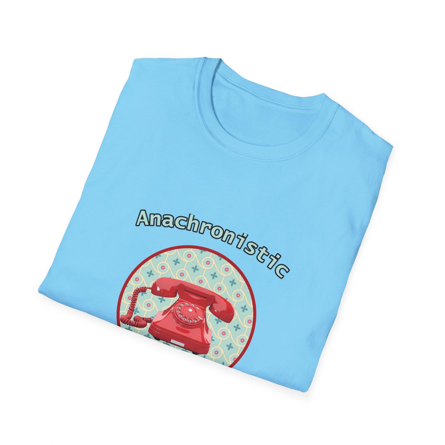 Anachronistic Retro Phone Graphic Poly Blend Crew Neck T-Shirt.